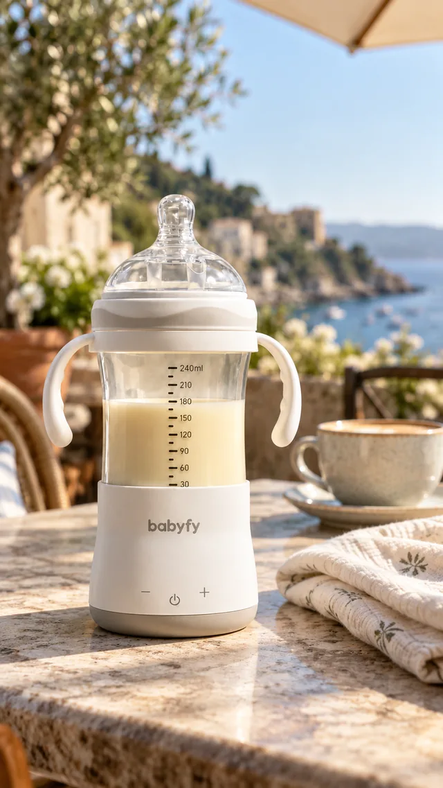 babyfy en una mesa de terraza junto a un café